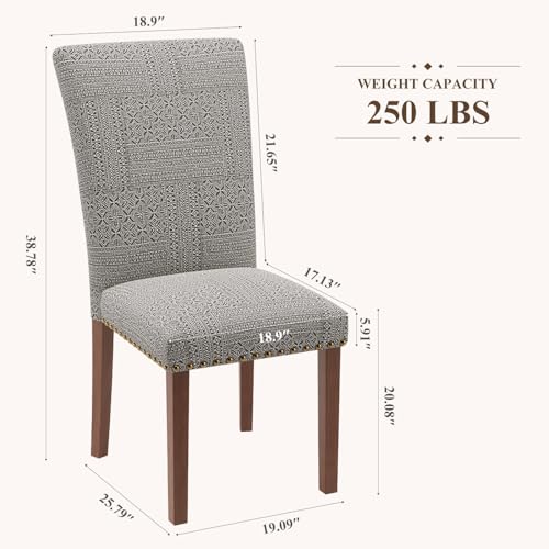 Image of Farmhouse Dining Chairs Set of 4, High Back with Wooden Legs and Nailhead Trim, Modern Fabric Dining Room Chair for Kitchen /Restaurant