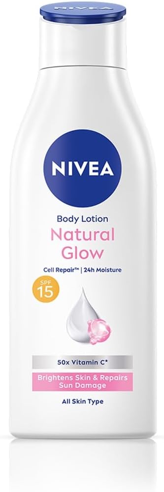 NIVEA Natural Glow Cell Repair 200ml Body Lotion | SPF 15 & 50 X Vitamin C for Summer Protection |With Camu Camu & Acerola Cherry Extracts | Gives Even Toned & Smooth Skin |For All Skin Types (Packaging might vary)
