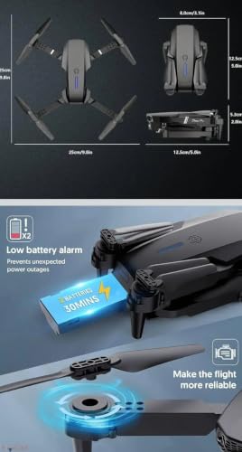 Image of Foldable HD Dual Camera Drone with WiFi FPV, 2 Batteries | 30 Min Flight Time, Altitude Hold, Headless Mode, Carrying Case Included, One-Key Take-Off