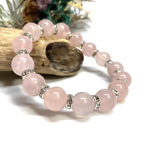 ローズクォーツ パワーストーン ブレスレット 12mm 天然石ブレス (シルバー) 数珠ブレス メンズ・レディース 男性 女性 幸運 開運 浄化 D