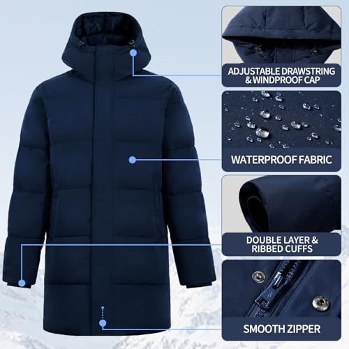 Image of Pioneer Camp Mens Long Winter Coat Hooded Waterproof Insulated Puffer Jacket Thicken Puffy Warm Down Windbreaker Parka