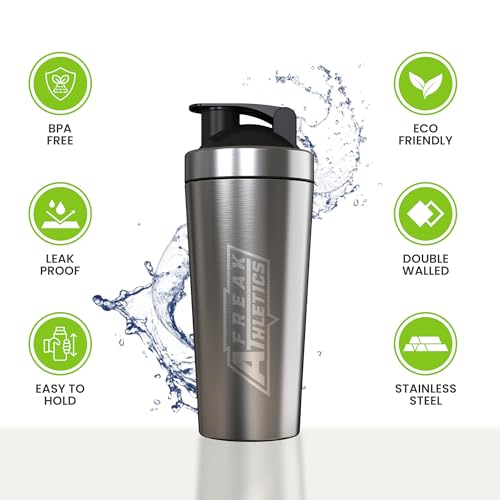 Freak Athletics Protein Shaker Bottle 700ml - Shaker for Protein Shakes - BPA Free Metal Protein Shaker Bottle (Stainless Steel) - Image 5