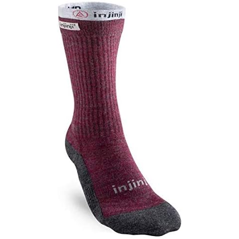 Injinji Womens Hiker & Liner Combo MidWeight Merino NuWool CREW FIT Toe Socks (Maroon & Heather Grey) M / L Cover