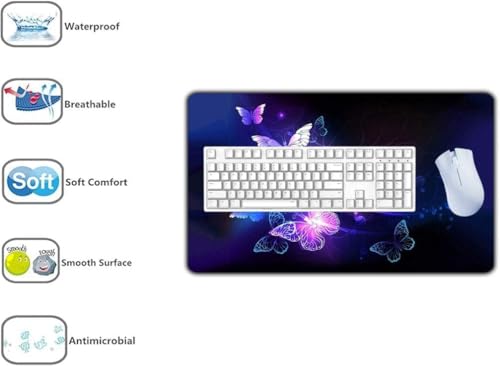 Image of Glowing Night Butterflies Gaming Mouse Pad | Large Extended Waterproof Mouse mat Stitched Edge Mouse Pad for Gamers Non-Slip Base Rubber for Work Game Office Home (70x30cm)
