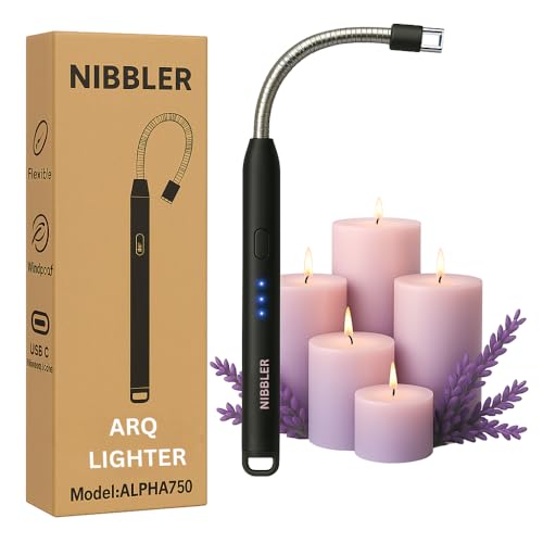 Image of Nibbler Pack of 1 USB Plasma Rechargeable Electric Gas Lighter for Kitchen, Pooja Room, Candles, BBQ, Multi Purpose - 360 Degree Flexible & Windproof (Black)