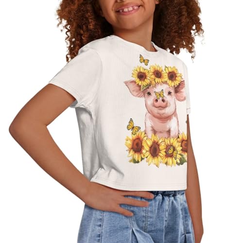 Image of Kids Crop Top Short Sleeve T-Shirts for Girls Size 5-14