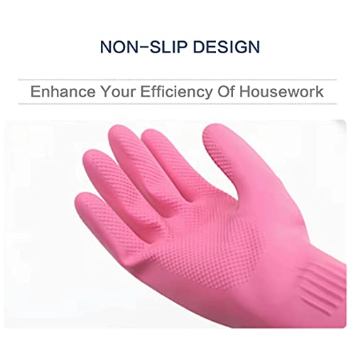 Dr.wow 2Pairs Rubber Gloves And Magic Sponge Wipes,Non-Slip Reusable Kitchen Dishwashing Gloves,Medium,Easy Cleaning Kits #TOP2