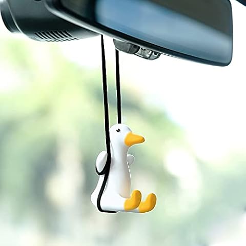 Swing Duck Car Hanging Ornament Car Rearview Mirror Pendant Home Gardening Decor Micro Landscape Decoration Ornaments Resin Crafts Doll (white) Cover