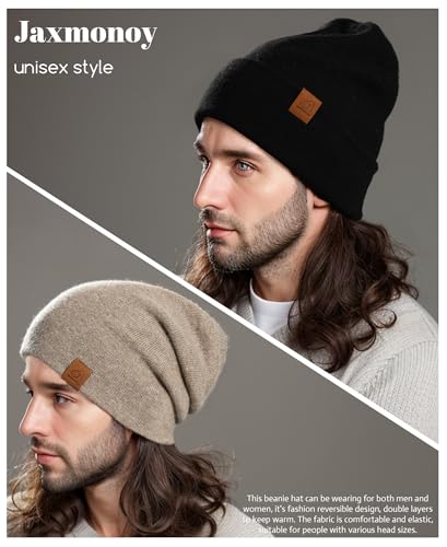 jaxmonoy Wool Cashmere Slouchy Knit Beanies Winter Hats for Women Soft Warm Double Layer Reversible Slouch Skull Beanie Cap