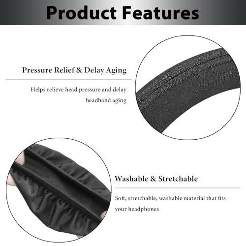 Adhiper 2 pares de fundas para almohadillas de auriculares + 2 fundas para diadema, fundas elásticas, lavables y protectoras para auriculares de gimnasio, gaming, para almohadillas de 3.5" - 4.3" miniatura 3