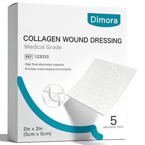 Dimora Collagen Wound Dressing 100% Bovine Type I Collagen Sponge High Absorbency (4X Fluid) Biodegradable for Chronic & Acute Wounds Promotes Faster Healing 2X2 5PCS