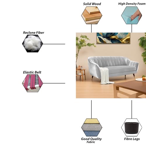 Image of Casaliving Anyse 3 Seater Sofa Set for Living Room (Grey Fabric) Premium Fabric Sofa