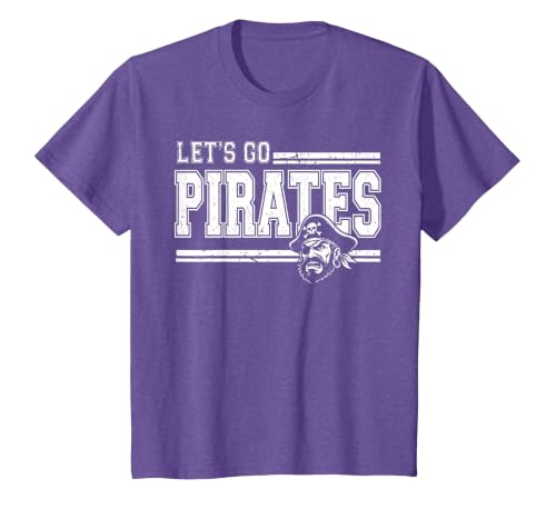Pirates School Sports Fan Team Spirit Vintage T-Shirt, Youth, Purple Heather, Medium