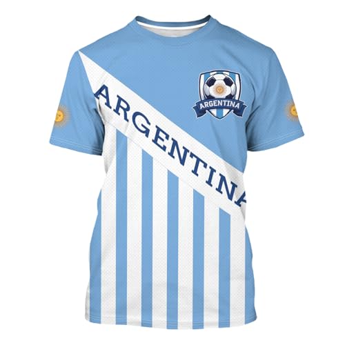 Soccer Jersey Argentina Flag Football Training Apparel Outdoor T-Shirt Print Crewneck Short Sleeve Fashion Top for Men and Women