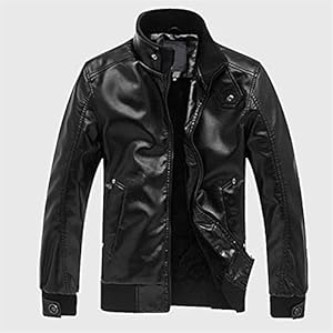 Mannen Lederen Jassen Heren Motorfiets Lederen Jas Mannen Stand Kraag Jassen Soild Casual Slanke Kleding #666 (Color : Black, Size : Large)