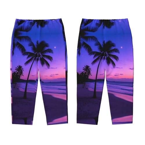 Pajama Pants Pajama Bottoms with Elastic Waistband Sleepwear Lounge PantsSea Beach Coconut Tree Sunset3