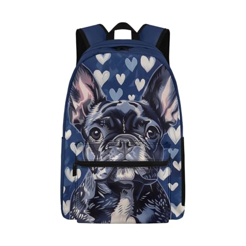 Cumagical French Bulldog Blue Print Kids Book Bag For Textbooks Ages 9-14