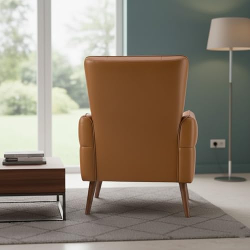 Image of Lakdi The Furniture Mid-Century Modern Faux Leather Accent Chair with Solid Wood Legs, Comfortable Upholstered Lounge Chair for Living Room | 5 Years Warranty | Free Assembly - 15185259