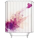 Isdreem Duschvorhang Rollo Duschrollo Camper Blume Nach Maß Zum Kleben Weiß Lila Für Badewanne Oder Dusche, rutschfeste Unterseite 90x180cm