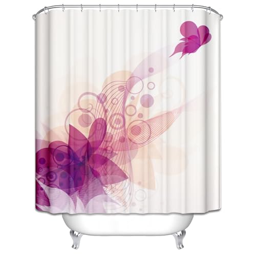 Isdreem Duschvorhang Rollo Duschrollo Camper Blume Nach Maß Zum Kleben Weiß Lila Für Badewanne Oder Dusche, rutschfeste Unterseite 90x180cm