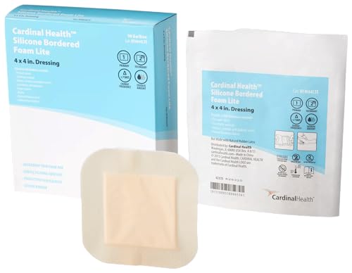 Cardinal Health™ Silicone Bordered Foam Dressing, Lite, 4 x 4IN, Case of 5 Boxes of 10
