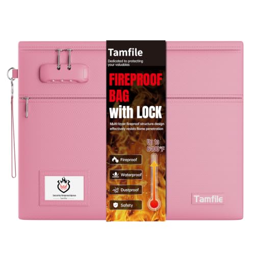 Tamfile Fireproof Document Bag with Lock,15x12 inch Heat Resistant Cash Bag