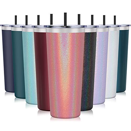 Stainless Steel Tumbler - Aikico 28oz Insulated Travel Tumbler Coffee Cup Double Wall Travel Mug with Splash Proof Lid Powder Coated Coffee Tumbler for Home Office Travel PartyRainbow Rose Gold