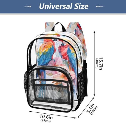 Tropical Flower Parrot Bird Clear Backpack Heavy Duty See Through Transparent PVC BookBag for Kids Boy Girl School Work4