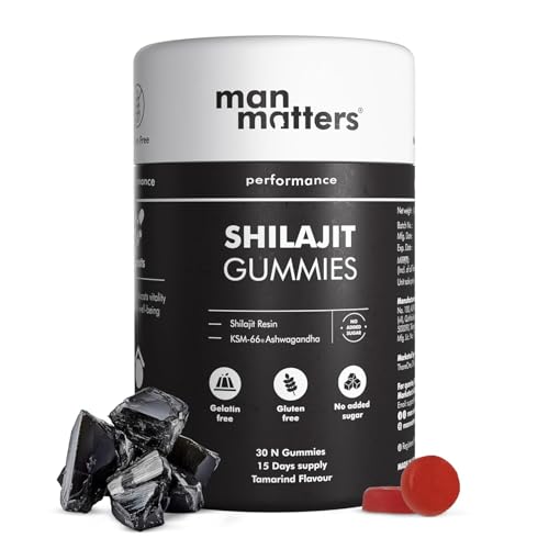 Man Matters Pure Himalayan Shilajit/Shilajeet Gummies with 70% Fulvic Acid & KSM 66 Ashwagandha | Boosts Stamina, Strength & Improves Energy Levels | No Added Sugar | Pack of 30