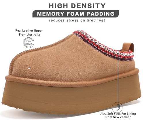 Women's Platform Fuzzy Cozy Slippers Genuine Suede Water Resistant Winter Platform Mini Boots with Memory Foam and Faux Fur Lining Comfy Fuzzy Clogs2