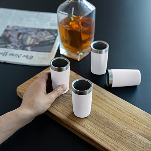 Everyday Goods (4-Pack 2Oz/60Ml) Miniature Tumbler Shot Glass Set Demitasse Stainless Steel Espresso Cup Shot Glasses Double-Wall Insulated Heavy Base Double Shot Glass 4 Pack Set 2Oz/60Ml (White) #TOP2