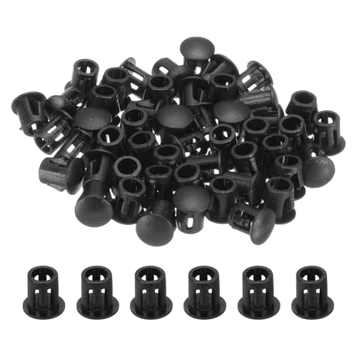 Image of uxcell 100pcs Nylon Plastic Hole Plugs, 1 /5 inch(5mm) Round Drill Screw Hole Plugs Covers Knockout Locking Plastic Plugs Insert End Caps for Kitchen Furniture, Black