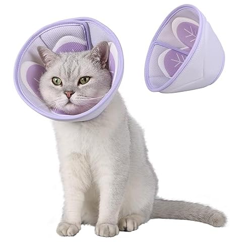 WZ PET Cat Recovery Collar Cone,Adjustable Cat Cone Collar Soft,Cone for Cat After Surgery,Kitten Cone,Purple,M Cover
