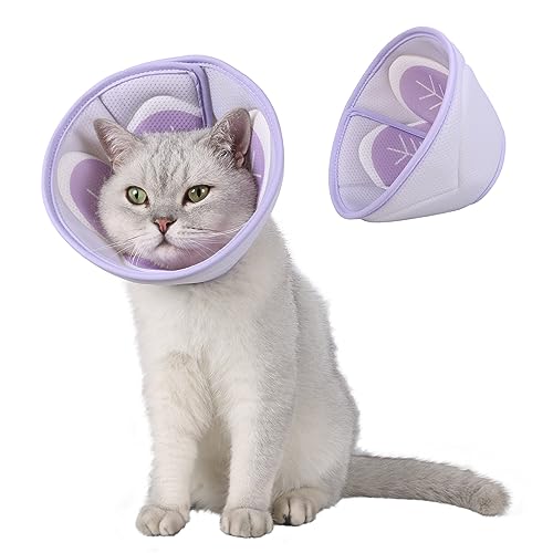 Image of Cat Recovery Collar Cone,Adjustable Cat Cone Collar Soft,Cone for Cat After Surgery,Kitten Cone,Purple,M