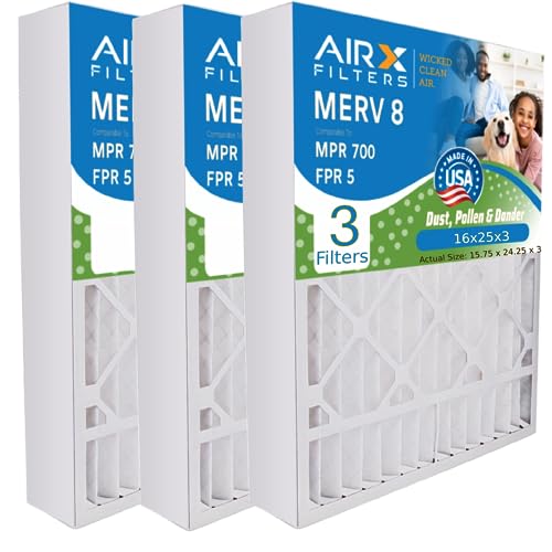 AIRx Filters 16x25x3 Furnace Filter MERV 8 Compatible with ReservePro 4521 Easy Installation For Allergens Dust Pollen & Dander Control 3-Pack