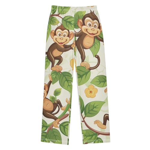ZZXXB Lovely Monkey Flowers Boys Long Pants Soft Trousers Elastic Waist Kids Lounge Bottoms with Pockets S-XL