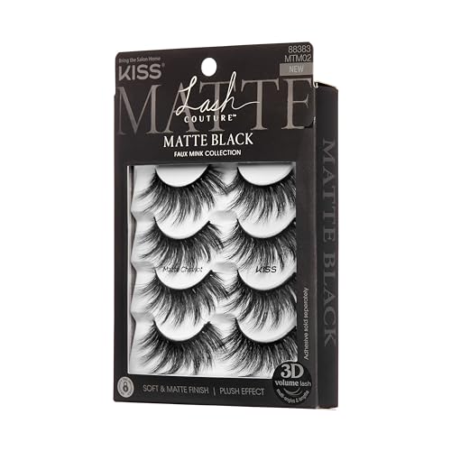 KISS Matte Black, False Eyelashes, 'Matte Cheviot', 18mm-20mm, Includes 4 Pairs Of Lashes, Easy to Apply, Reusable Lash Clusters