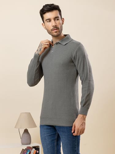 Image of TYSORT Men's Knitted Polo Sweater Casual Full Sleeve Pullover Sweater with Button Collar