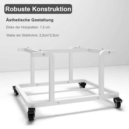 PUNCIA 2-schrichte Druckertisch Druckerständer mit Rollen 60 x 50 cm mobiler Druckerwagen Druckerregal aus Holz & Metall Druckerschrank für großen Drucker Scanner Arbeitszimmer Büro Schule Weiß
