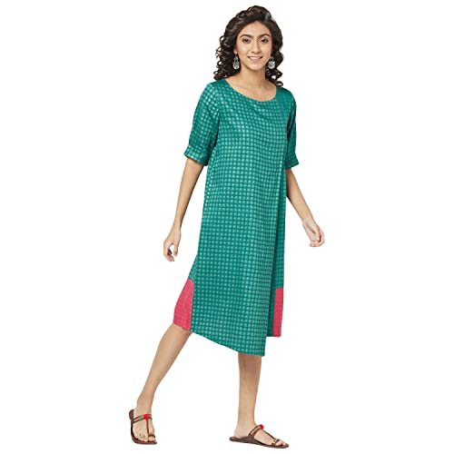 Image of Fabindia odal Printed Knee Length Dress (Light Green-10699337)