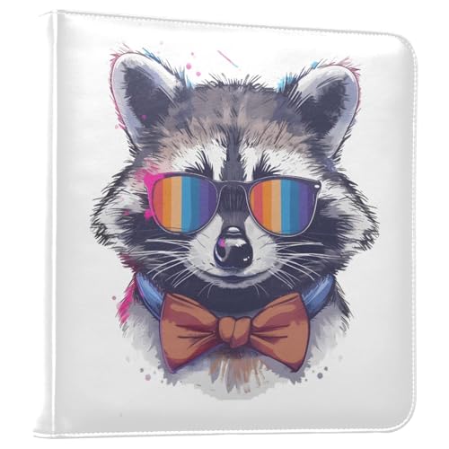 JIPONI Cute Raccoon Head Large Photo Album, DIY Leather Cover Scrapbook Albums for 4x6 5x7 6x8 Pictures, Self Adhesive Memory Book for Wedding, Baby, Family