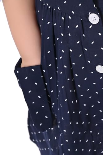 Image of minicult Kids Printed Cotton Frock Dress for Baby Girls|Comfortable Summer Wear Western Dress| Knee Length, Bachho ki Frock for Birthday, Evening Navy Blue