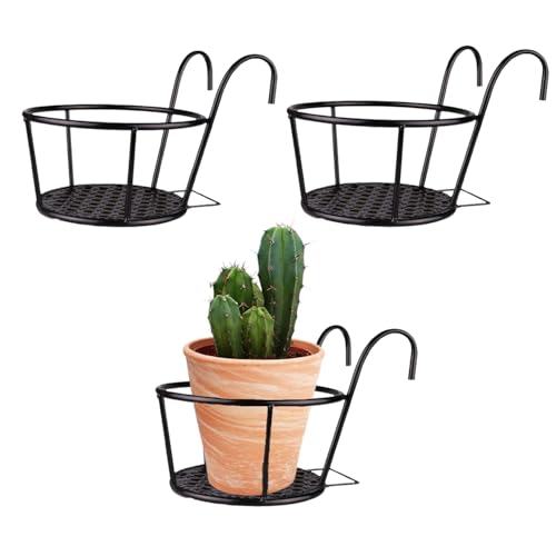 Hachera 3 Pièces Support Pot De Fleur Extérieur, Pot Plante Garde Corps Suspendu Clôture, Support Fleurs Rond Crochet, Paniers De Fleurs Suspendus en Fer, Convient pour Balcon, Jardiniere, Clôture