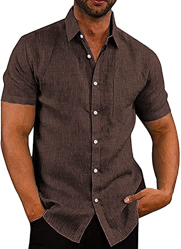 Chemise en lin homme manches courtes COOFANDY café haut respirant été taille S