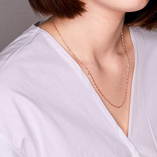 SEA OF ICE Sterling Silver 1mm Diamond-Cut Alternate Bead Rolo Chain Necklace For Women, Size 14" - 36" Italy4