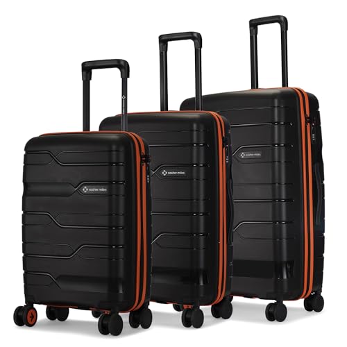 Image of Nasher Miles Cannes Hard-Sided Polypropylene Luggage Set of 3 | 55cm, 65cm & 75cm | 8 Wheels Small, Medium & Large Trolley Bag for Travel | Suitcase (Black Orange)