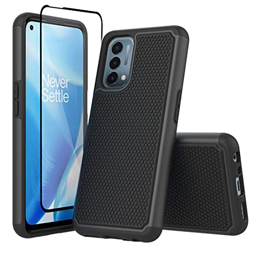 Sucnakp for Oneplus Nord N200 Case 1+ Nord N200 Case with Screen Protector Shock Absorption Drop Protection Hybrid Dual Layer Armor Defender Protective Cover for Oneplus Nord N200 5G(FB Black)