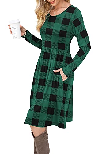 Image of DB MOON Women Casual Long Sleeve Dresses Empire Waist Knee Length Loose Dress with Pockets