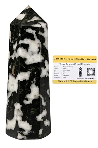 Image of Certified Black and White Tourmaline Crystal Tower Obelisk Point for Chakra, Healing and Balancing - AAA Grade Original Certified Gemstone Agate for Reiki Meditation Yoga Spiritual (2-3 Inches)