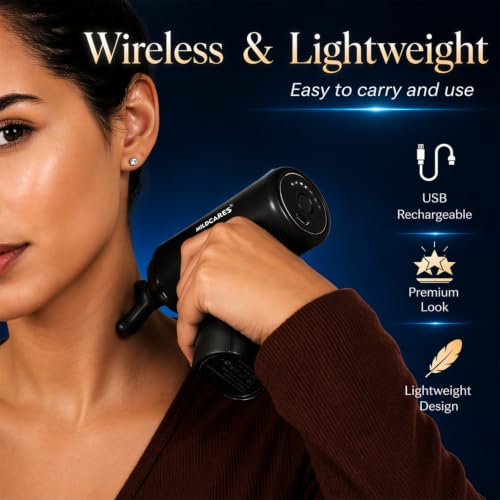 Image of Mildcares M1 Full Body Massager Gun for Pain Relief | Deep Tissue Therapy | 6-Speed Settings, 4 Heads, Rechargeable Silent Motor - Electric Massager for Pain Relief Massager (Black)